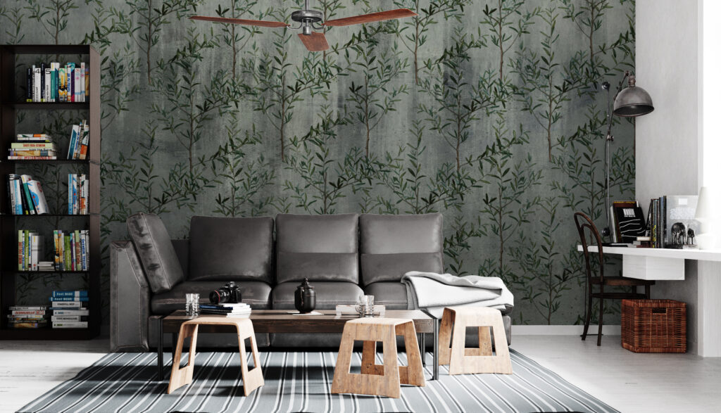 Willow Twig Wallpaper : Green Leaves On Concrete Mural - View 3