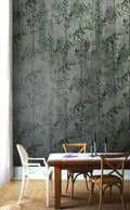 Willow Twig Wallpaper : Green Leaves On Concrete Mural