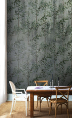 Willow Twig Wallpaper : Green Leaves On Concrete Mural