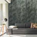 Willow Twig Wallpaper : Green Leaves On Concrete Mural - View 5