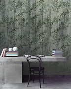 Willow Twig Wallpaper : Green Leaves On Concrete Mural - View 6