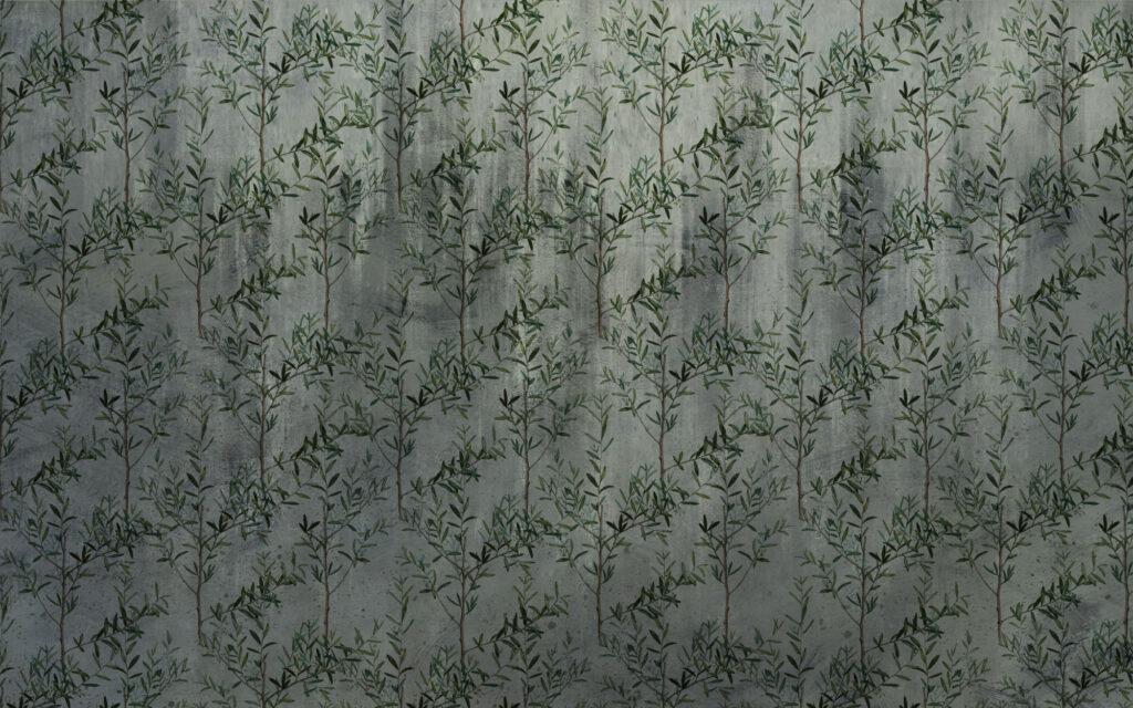 Willow Twig Wallpaper : Green Leaves On Concrete Mural - View 2