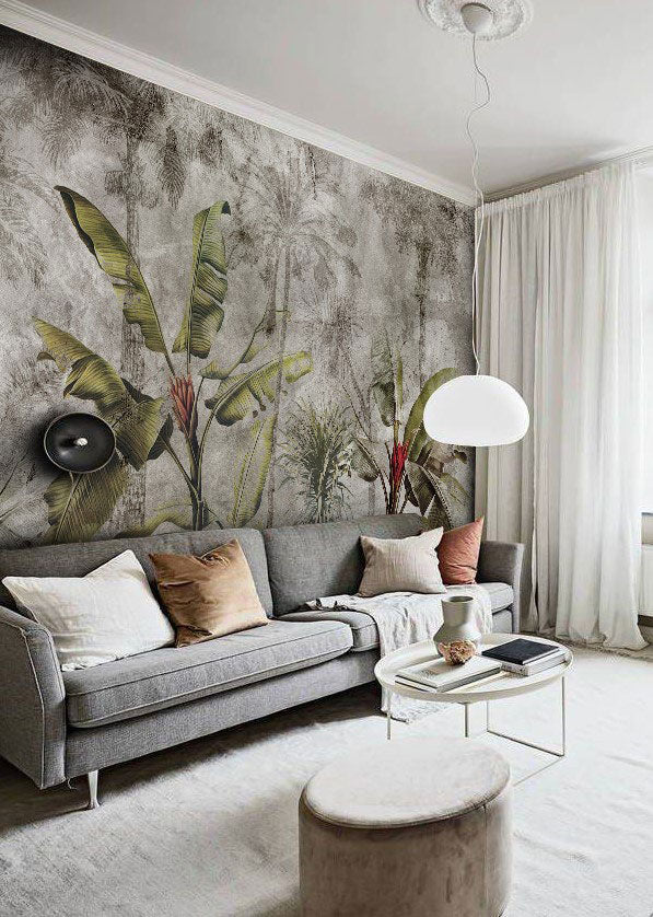 Distressed Jungle Wallpaper : Banana Palm Concrete Mural - View 4