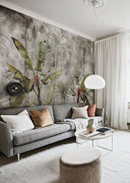 Distressed Jungle Wallpaper : Banana Palm Concrete Mural - View 4