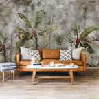 Distressed Jungle Wallpaper : Banana Palm Concrete Mural - View 3