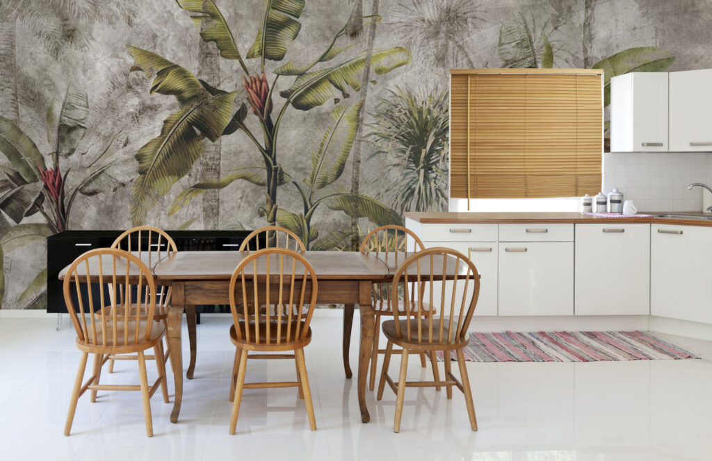 Distressed Jungle Wallpaper : Banana Palm Concrete Mural - View 5