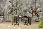 Distressed Jungle Wallpaper : Banana Palm Concrete Mural - View 2