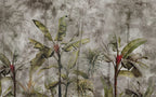 Distressed Jungle Wallpaper : Banana Palm Concrete Mural - flat design