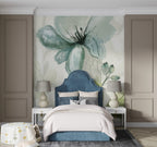 Watercolor Blue Flower Wallpaper : Soft Sage Botanical Mural
