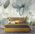 Watercolor Blue Flower Wallpaper : Soft Sage Botanical Mural - View 2