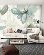 Watercolor Blue Flower Wallpaper : Soft Sage Botanical Mural - View 4