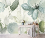 Watercolor Blue Flower Wallpaper : Soft Sage Botanical Mural - View 5