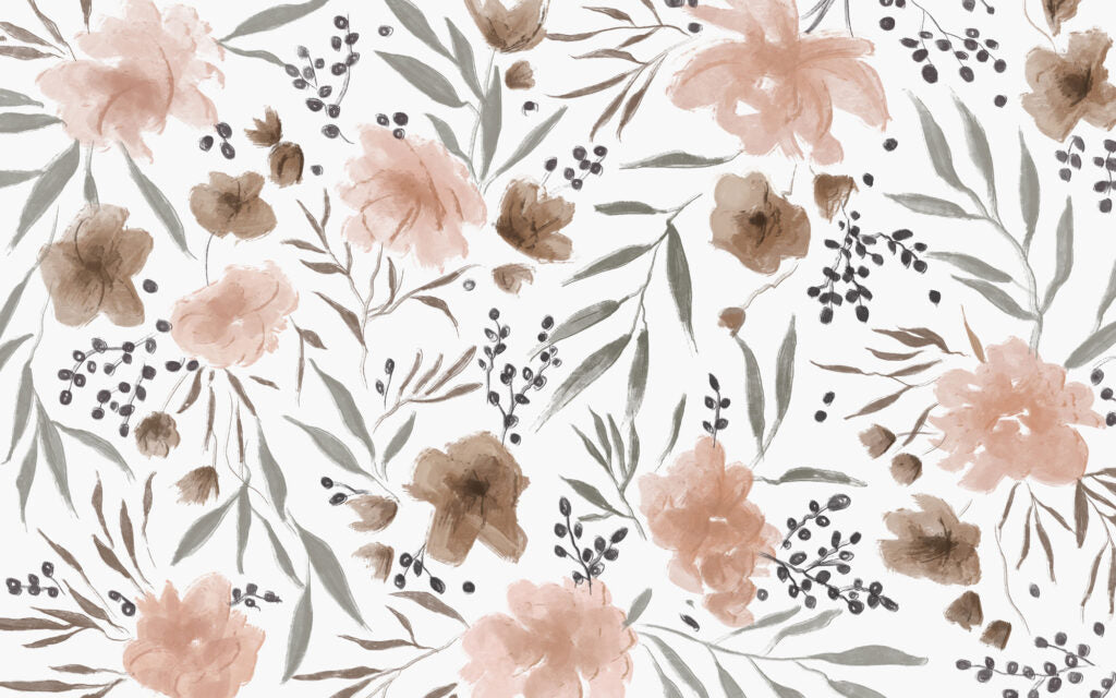 Blush Floral Wallpaper : Watercolor Flowers and Leaves Pattern - flat design