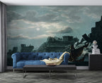 Moonlit Fortress Wallpaper : Vintage Seaside Castle Mural