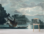 Moonlit Fortress Wallpaper : Vintage Seaside Castle Mural - View 4
