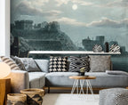 Moonlit Fortress Wallpaper : Vintage Seaside Castle Mural - View 2
