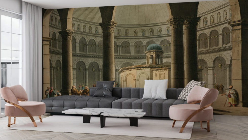 Domed Temple Wallpaper : Vintage Rotunda Interior Mural - View 2