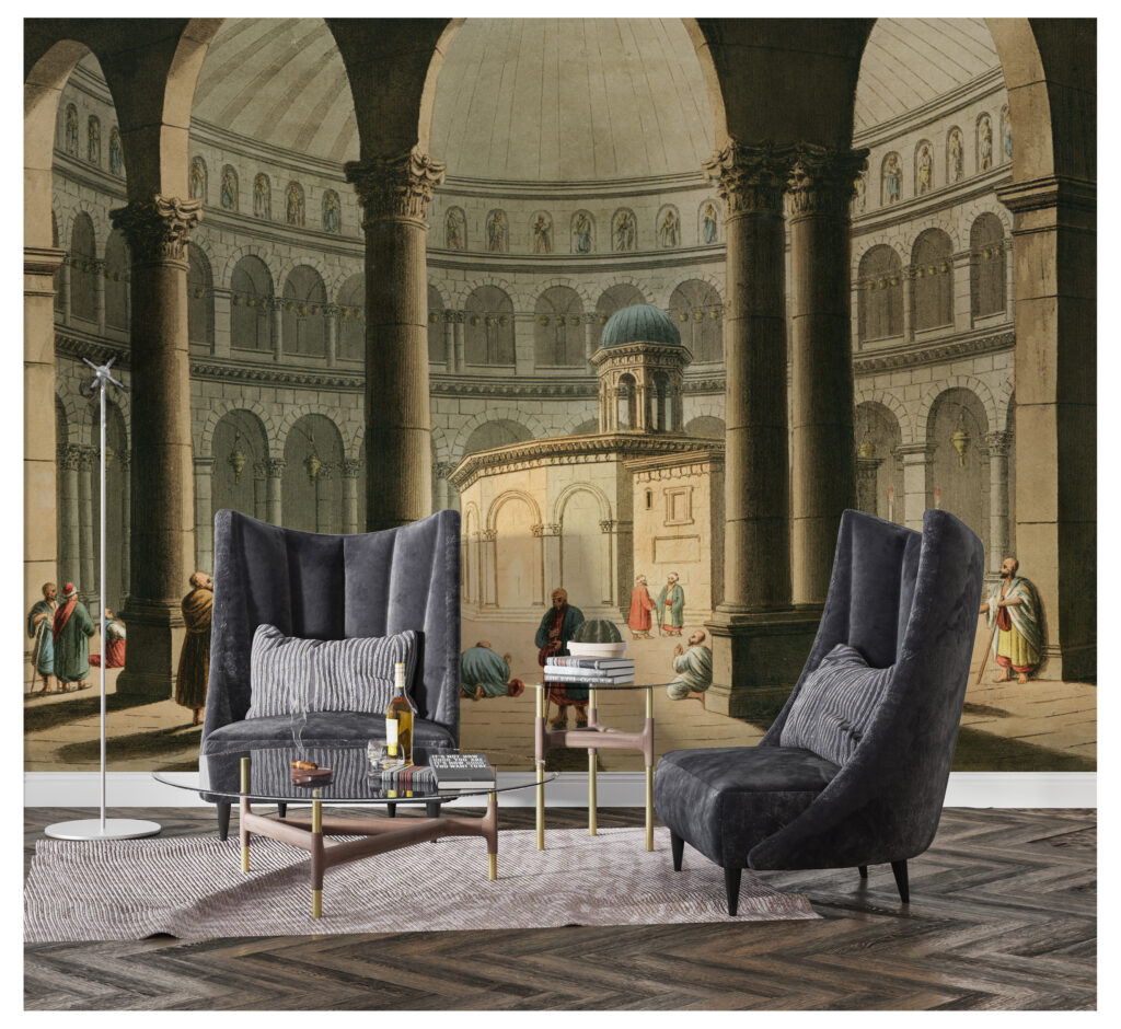 Domed Temple Wallpaper : Vintage Rotunda Interior Mural - View 3