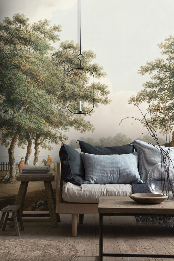 Vintage Village Wallpaper : Soft Countryside Riders Mural - View 3
