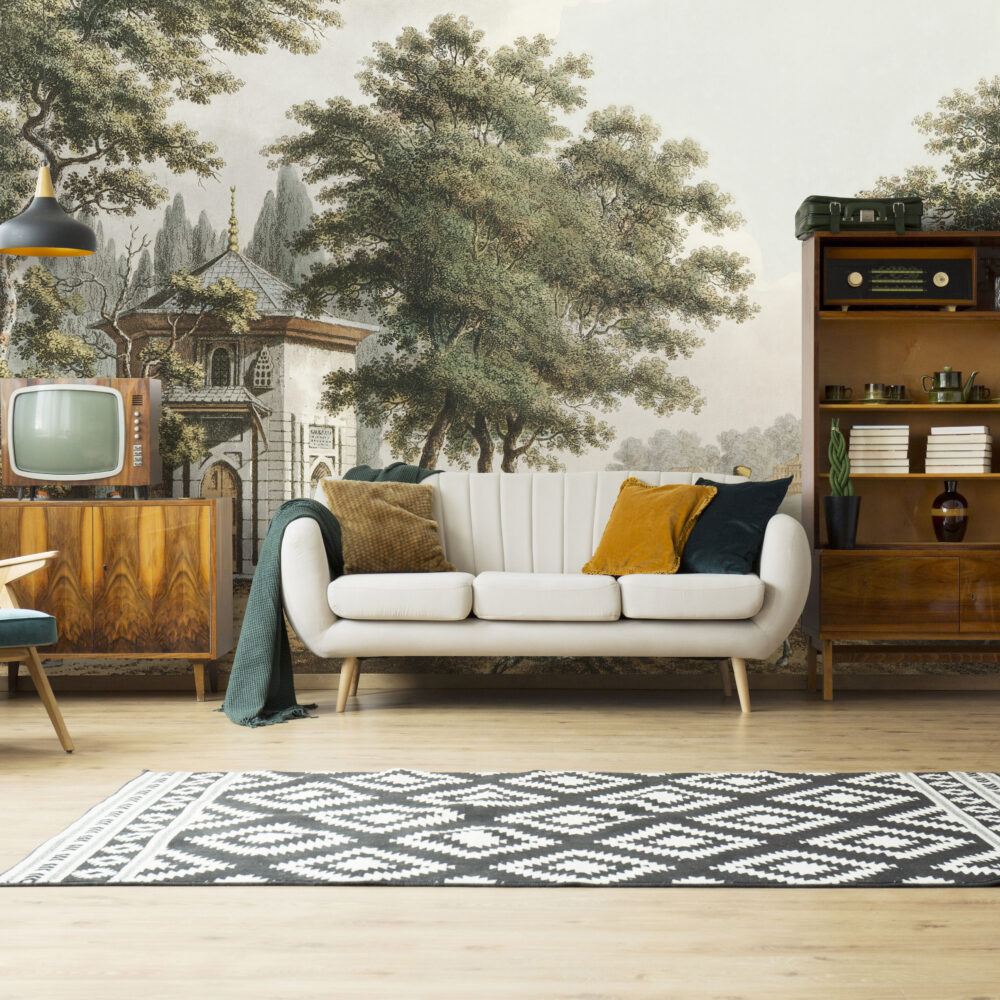 Vintage Village Wallpaper : Soft Countryside Riders Mural - View 2