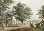 Vintage Village Wallpaper : Soft Countryside Riders Mural - flat design