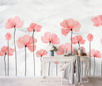Pink Poppy Wallpaper : Tall Coral Flowers Mural - View 5