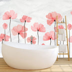 Pink Poppy Wallpaper : Tall Coral Flowers Mural - View 4