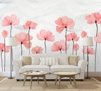 Pink Poppy Wallpaper : Tall Coral Flowers Mural - View 2