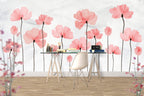 Pink Poppy Wallpaper : Tall Coral Flowers Mural - View 3