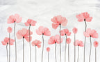 Pink Poppy Wallpaper : Tall Coral Flowers Mural - flat design