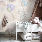 Flying Elephant Wallpaper : Balloon Bunny Nursery Mural - View 3