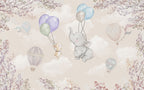 Flying Elephant Wallpaper : Balloon Bunny Nursery Mural - flat design