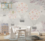 Floral Balloon Wallpaper : Pastel Flower Hot Air Balloons Mural - View 2
