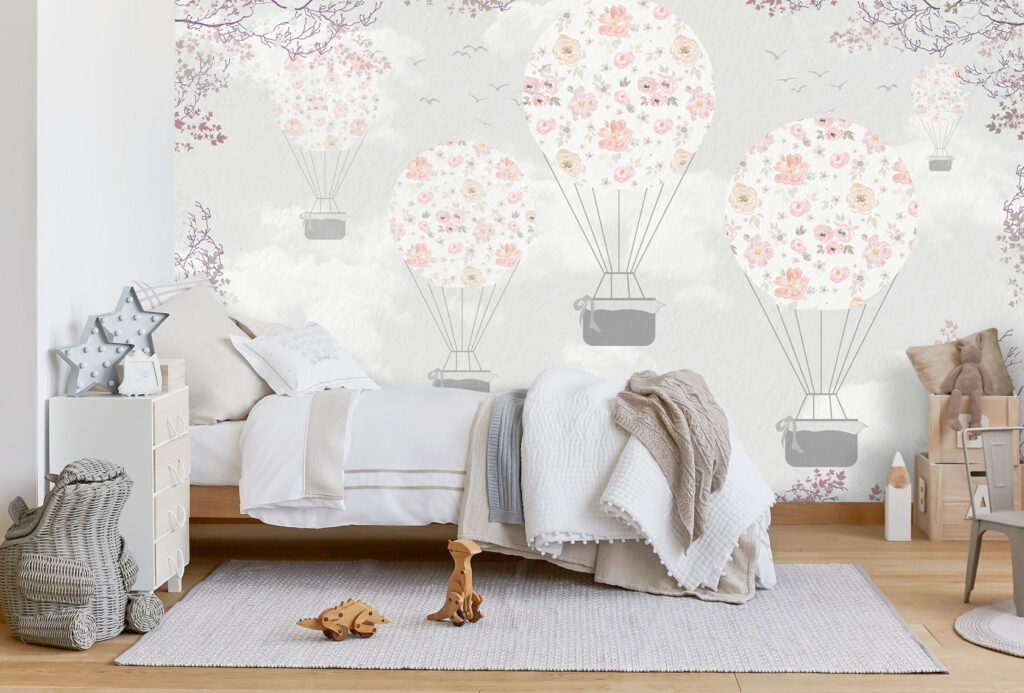 Floral Balloon Wallpaper : Pastel Flower Hot Air Balloons Mural - View 4