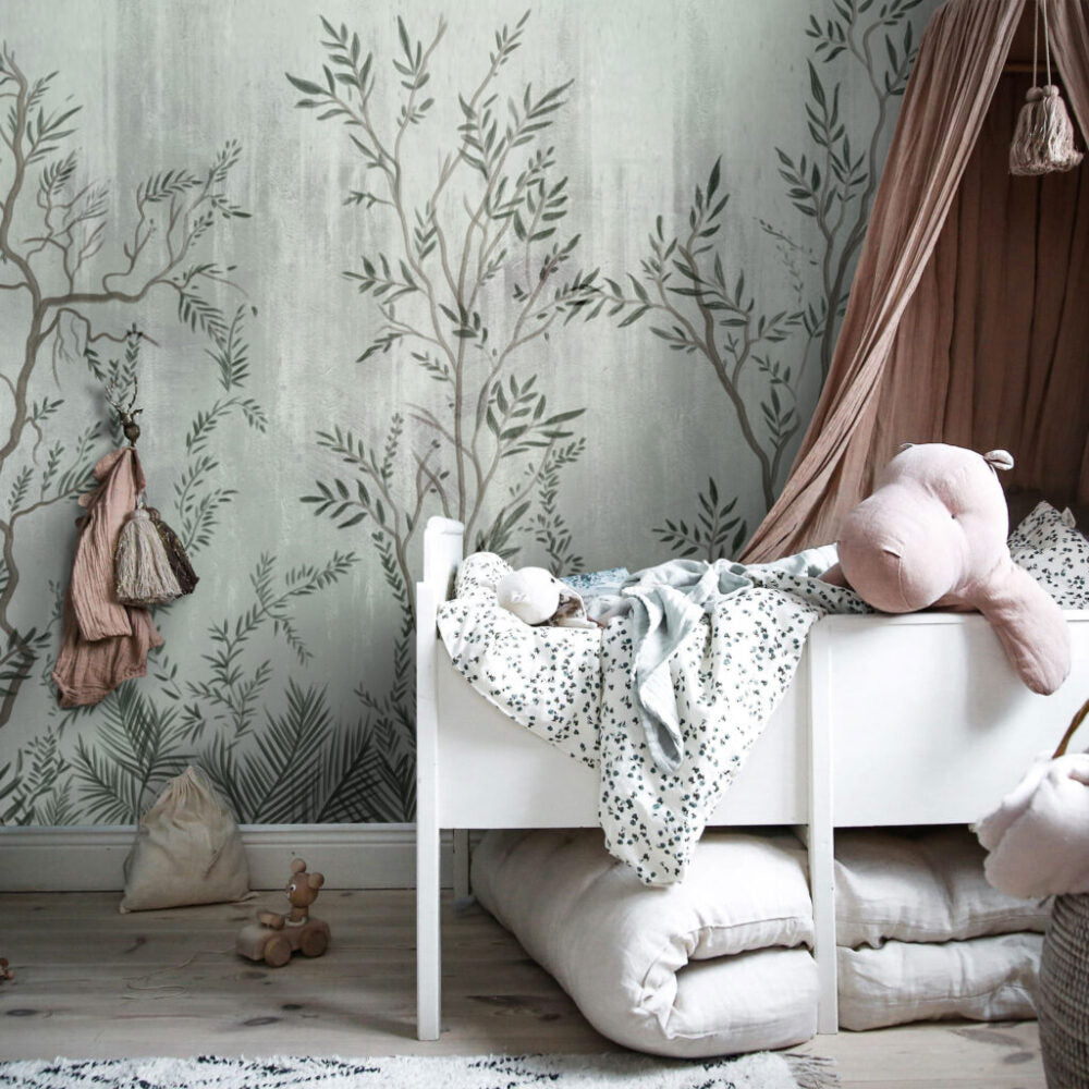 Slender Botanical Wallpaper : Sage Branch Silhouette Mural - View 2