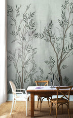 Slender Botanical Wallpaper : Sage Branch Silhouette Mural - View 3