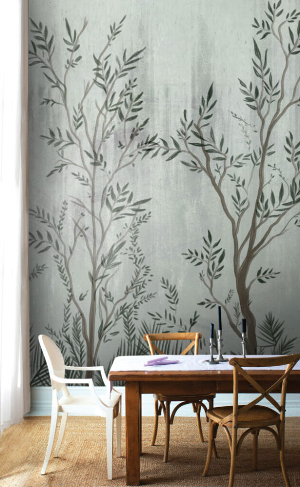 Slender Botanical Wallpaper : Sage Branch Silhouette Mural - View 3