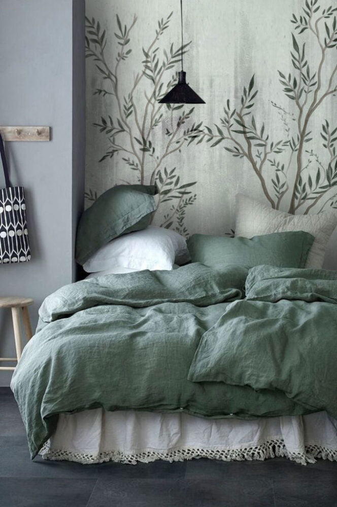 Slender Botanical Wallpaper : Sage Branch Silhouette Mural - View 4