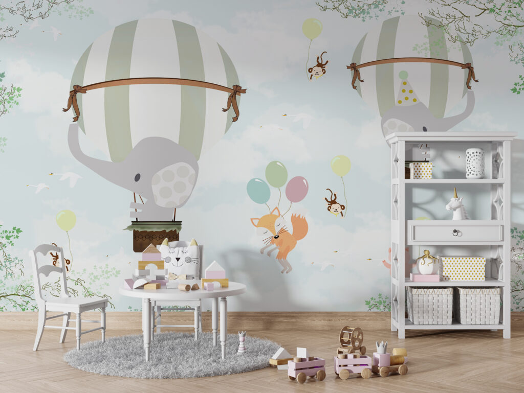 Balloon Elephant Wallpaper : Fox and Animals in the Sky Mural
