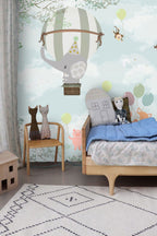 Balloon Elephant Wallpaper : Fox and Animals in the Sky Mural - View 3