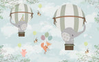 Balloon Elephant Wallpaper : Fox and Animals in the Sky Mural - flat design