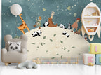 Animal Globe Wallpaper : Pandas and Giraffes on the Moon Mural