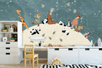 Animal Globe Wallpaper : Pandas and Giraffes on the Moon Mural - View 4