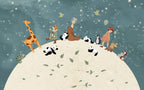 Animal Globe Wallpaper : Pandas and Giraffes on the Moon Mural - flat design