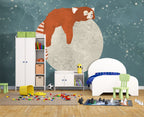 Red Panda Moon Wallpaper : Sleeping Animal Night Sky Mural - View 2