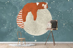 Red Panda Moon Wallpaper : Sleeping Animal Night Sky Mural - View 3