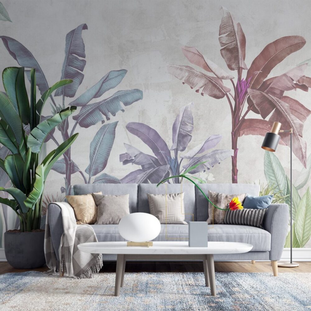 Lilac Tropical Wallpaper : Pastel Banana Palm Mural
