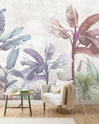 Lilac Tropical Wallpaper : Pastel Banana Palm Mural - View 4