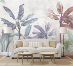 Lilac Tropical Wallpaper : Pastel Banana Palm Mural - View 2