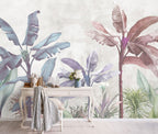 Lilac Tropical Wallpaper : Pastel Banana Palm Mural - View 3